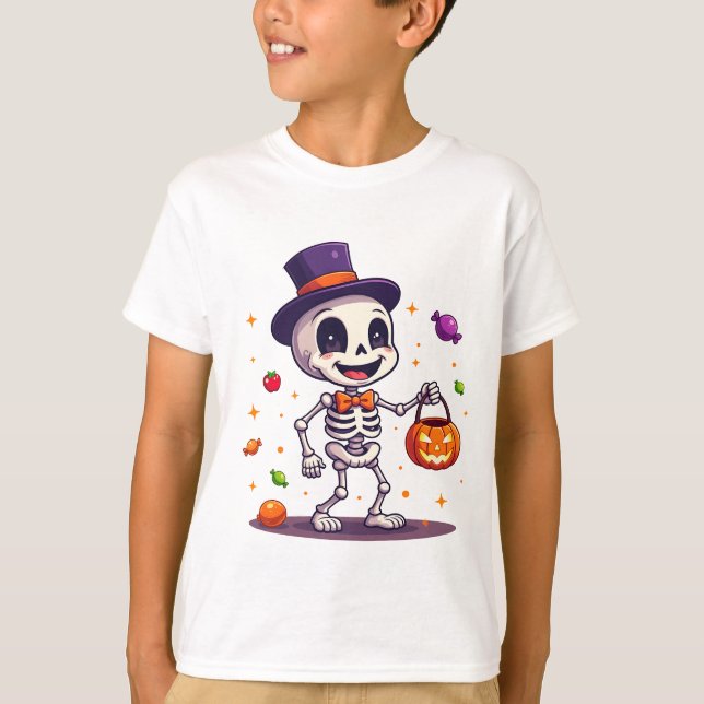 Cute halloween skeleton candy t-shirt design (Frente)