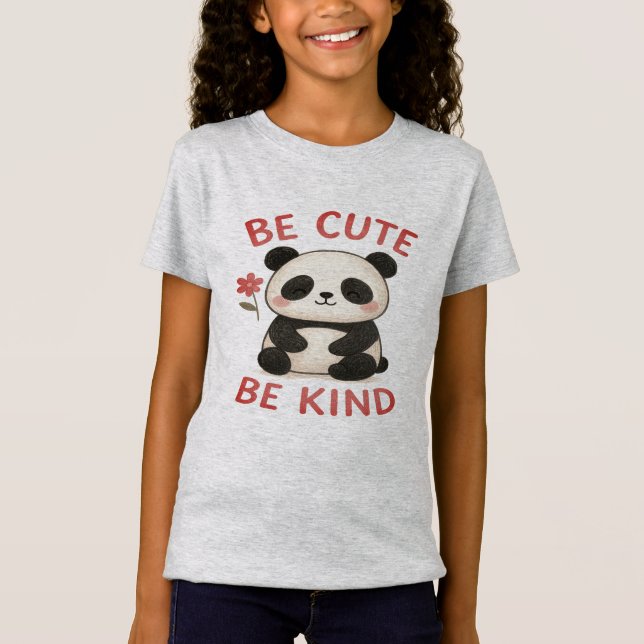 Cute Hand-Drawn Panda Girls T-Shirt – “Be Cute" (Frente)