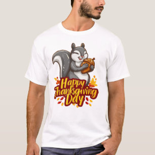 Cute Happy Ação de Graças Esquilo Camiseta Clássic