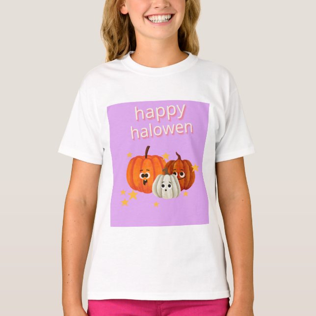 Cute Happy Halloween Pumpkin Faces T-Shirt (Frente)