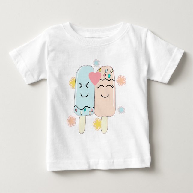 Cute Ice Cream Popsicle Friends Baby T-Shirt (Frente)