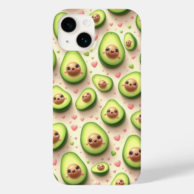 Cute Kawaii Avocado and Pink Hearts Pattern Sweet  (Verso)