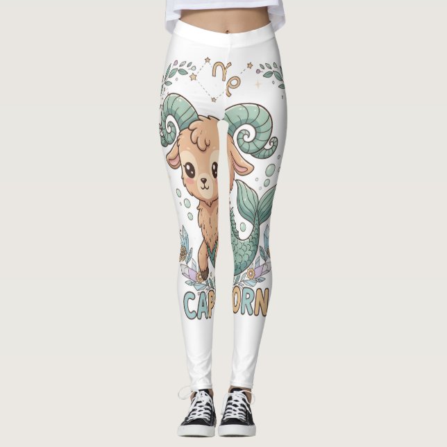Cute Kawaii Capricorn Zodiac Sign Leggings (Frente)