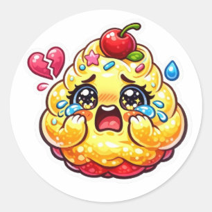 Cute Kawaii Cupcake Triste Chorando com Adesivo Qu
