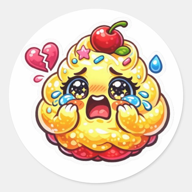 Cute Kawaii Cupcake Triste Chorando com Adesivo Qu (Frente)