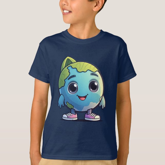 Cute Kawaii Earth Character T-Shirt para Crianças (Frente)