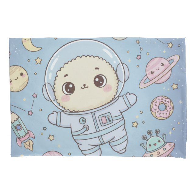 Cute Kawaii Espaço - Astronauta e Lua Sorridente (Frente)