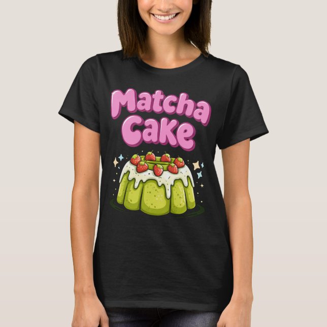 Cute Kawaii Matcha Cake Strawberry Dessert T-Shirt (Frente)