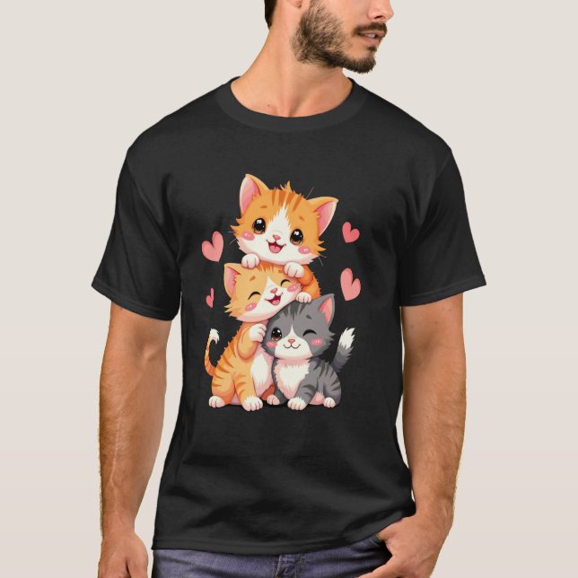 Cute Kitten Camiseta Romântica Funny Kitty Gato Am (Frente)