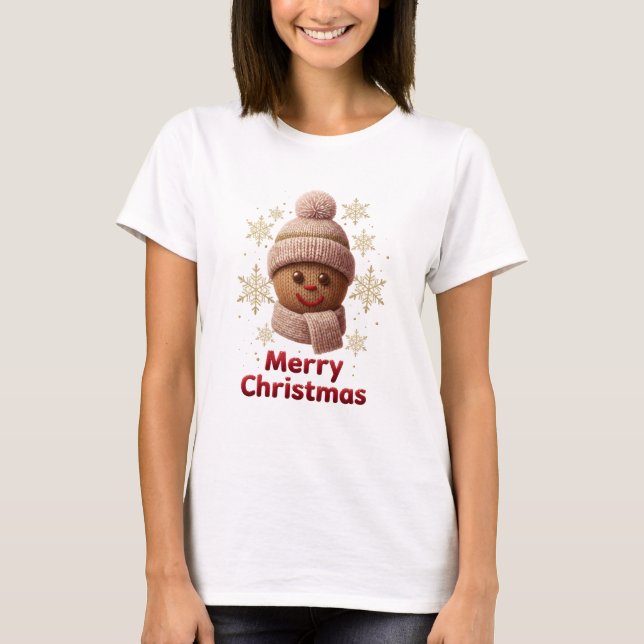 Cute Knitted Gingerbread Merry Christmas T-Shirt | (Frente)