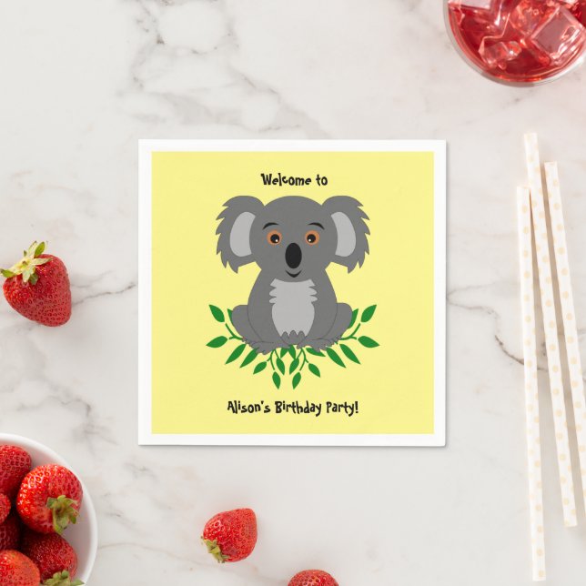 Cute koala com guardanapos de aniversário de crian (Insitu)