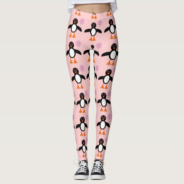 Cute Leggings Rosa de Bebê Menina Pinguim (Frente)