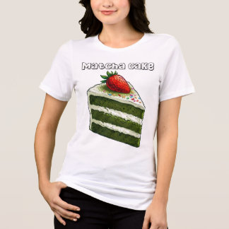 Cute Matcha Cake Slice Strawberry Dessert T-Shirt