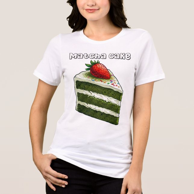Cute Matcha Cake Slice Strawberry Dessert T-Shirt (Frente)