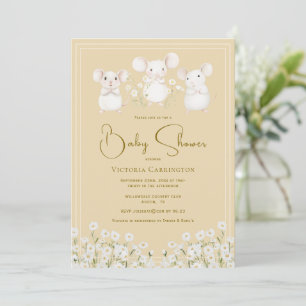 Cute Mice & Daisies Convite de Chá de Bebê Amarelo