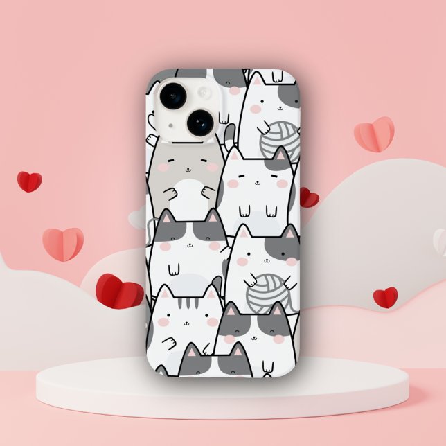 Cute Minimal Kawaii Cat Pattern iPhone / iPad case (Criador carregado)