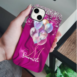 Cute monograma de balão glitter prata falso rosa q
