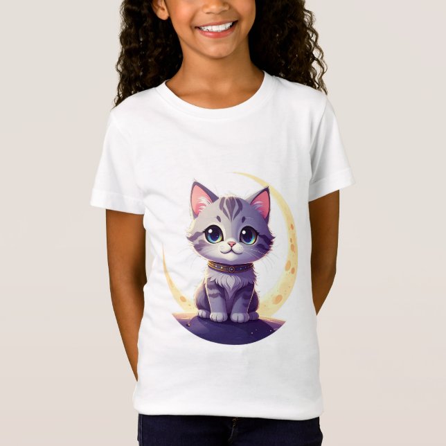 Cute Moon Cat T-Shirt – Magical Kitten Fantasy  (Frente)