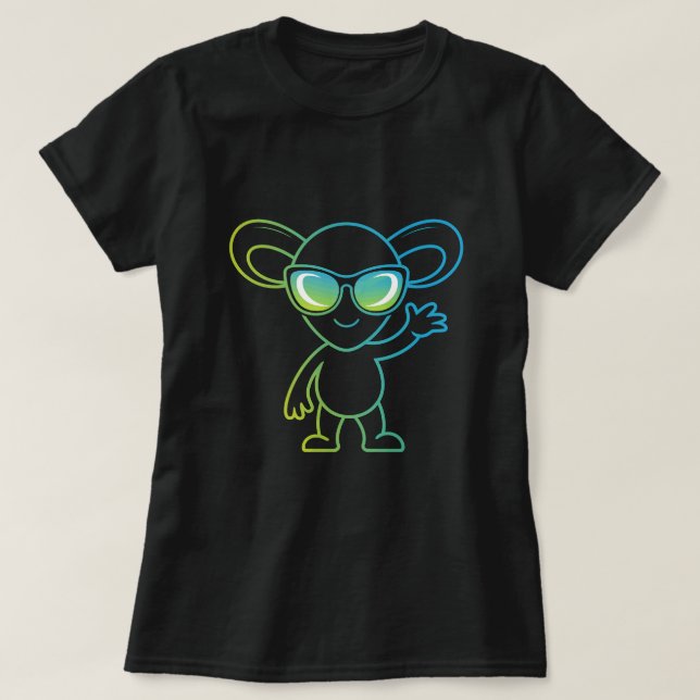 Cute Mouse Wearing Sunglasses T-Shirt Design, Neon (Frente do Design)
