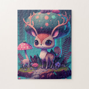 Cute Mushroom Deer Fantasy Art Quebra-cabeça