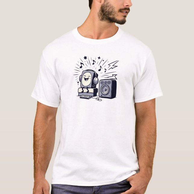 Cute Music Lover – Fun Cartoon Men’s T-Shirt (Frente)