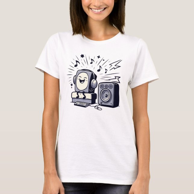 Cute Music Lover: Fun Cartoon T-Shirt Design (Frente)