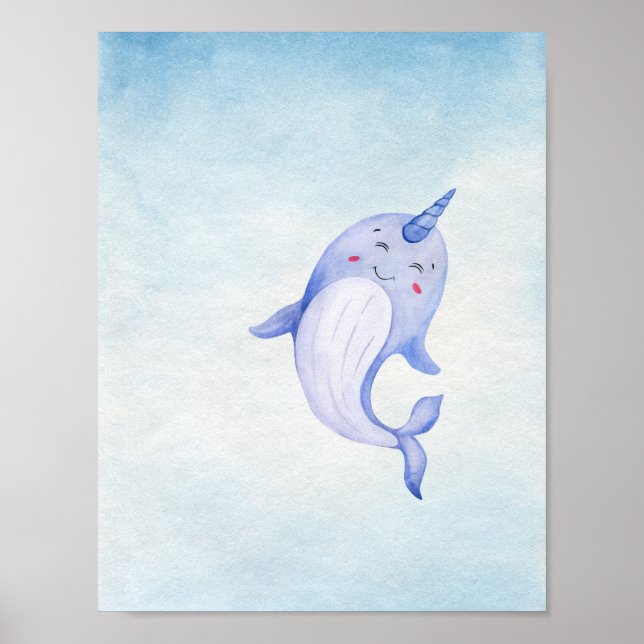 Cute Narwhal Ocean Nautical Nursery Poster (Frente)