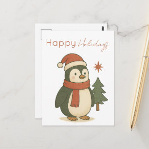 Cute Natal Penguin Cartão Postal • Arte Natalícia
