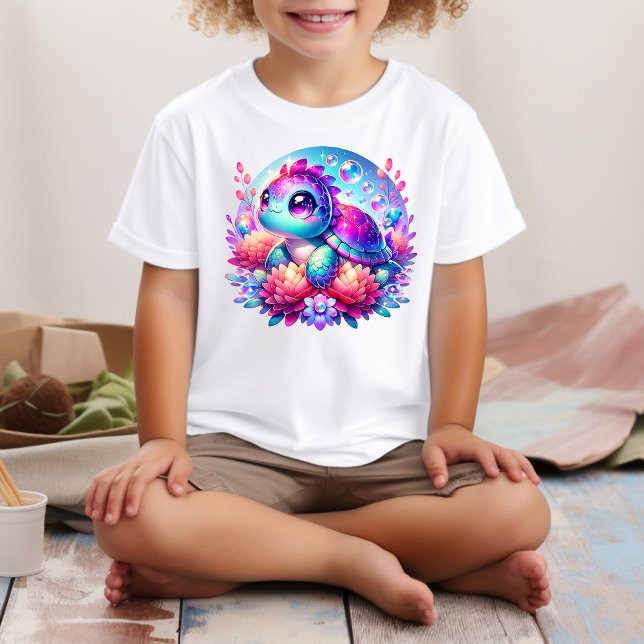 Cute Neon Baby Sea Turtle Illustration T-Shirt (Criador carregado)