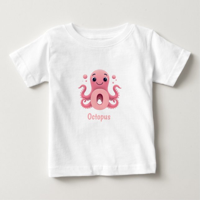 Cute Octopus Kids T-Shirt | O is for Octopus Alpha (Frente)