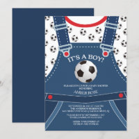 Cute Overalls SOCCER Ball Chá de fraldas Convite