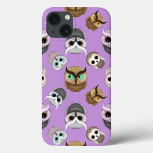 Cute Owls Pattern on Purple Background