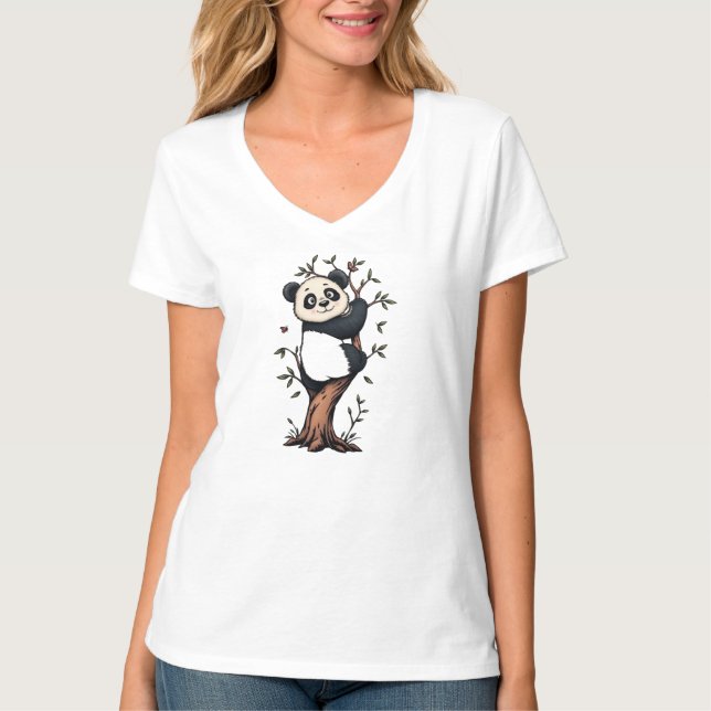 Cute Panda Bamboo Graphic T-Shirt (Frente)
