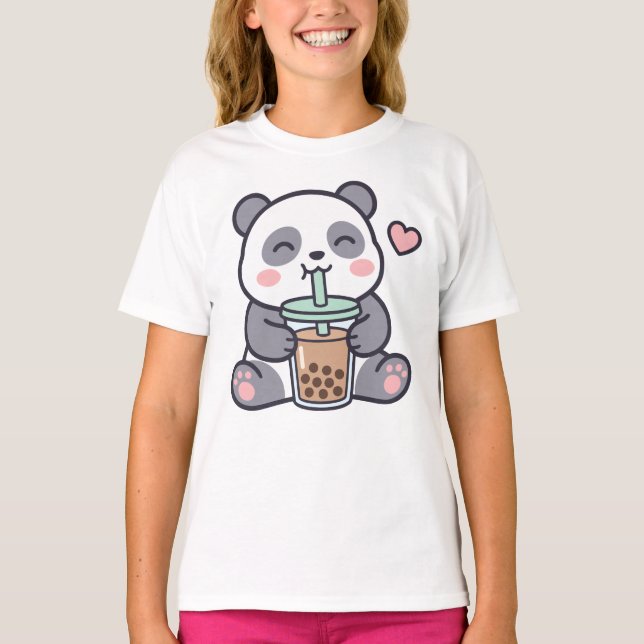 Cute Panda Bubble Tea Kids T-Shirt (Frente)