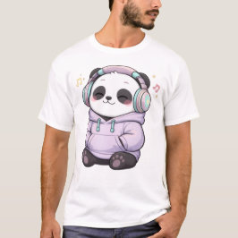 Cute Panda Headphones Homens T-Shirt | Kawaii Músi