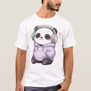 Cute Panda Headphones Homens T-Shirt   Kawaii Músi