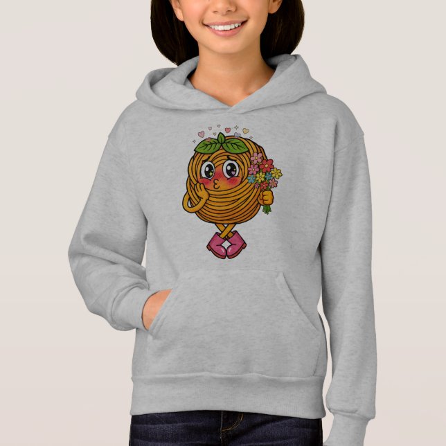 Cute Pasta Polo Character Holding Flowers T-Shirt (Frente)