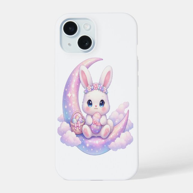 Cute Pastel Bunny iPhone Case – Moon Aesthetic (Verso)