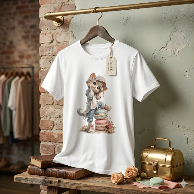 Cute Pastel Kitten Macaron Lover Women's T-Shirt (Criador carregado)