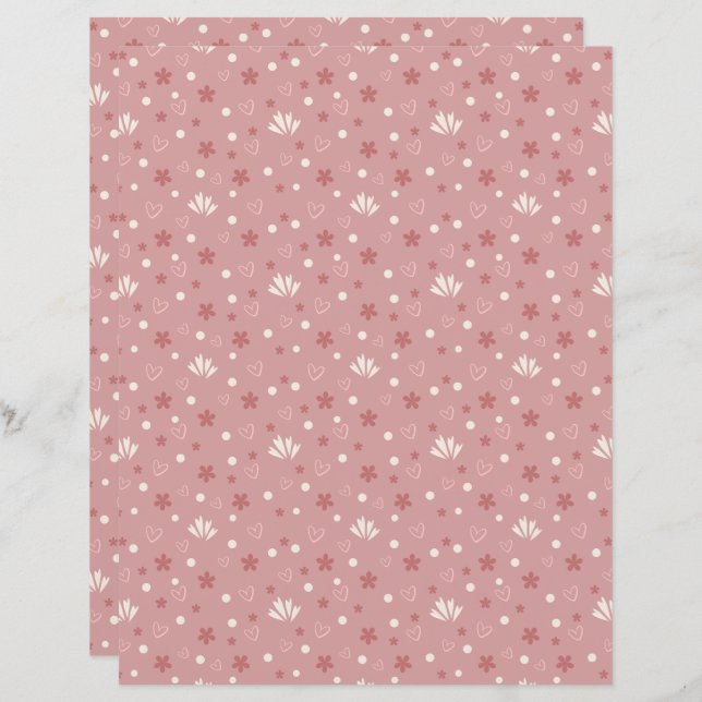 Cute Pastel Red Patterned Scrapbook Paper (Frente/Verso)