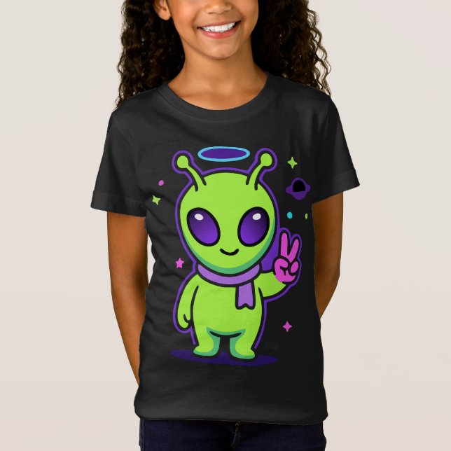 Cute Peace Alien Kawaii Space Alien T-Shirt Desi (Frente)