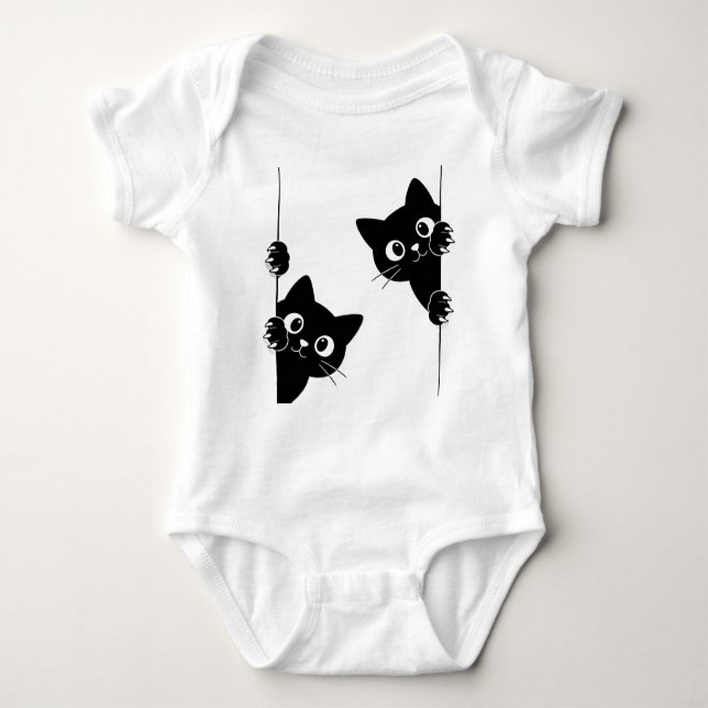 Cute Peekaboo Black Cats T-Shirt (Frente)