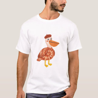 Cute Pelican T-Shirt with Beret Tie-Dye