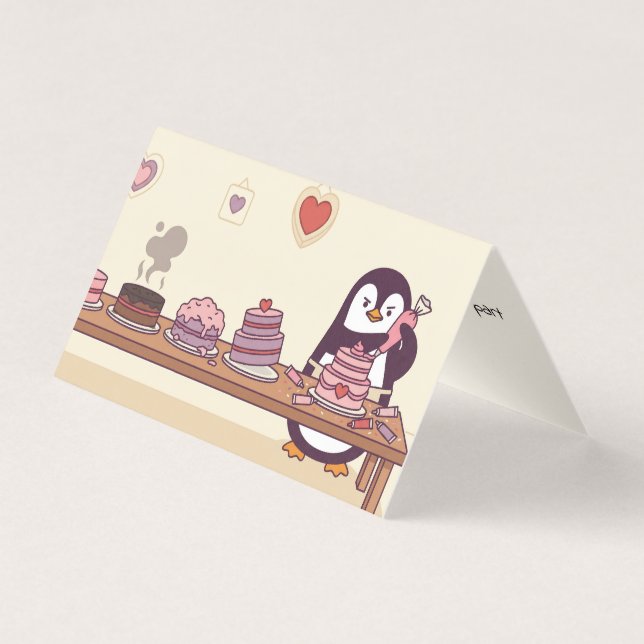Cute Penguin Cake Decorator Valentine Mini Cards (Frente)