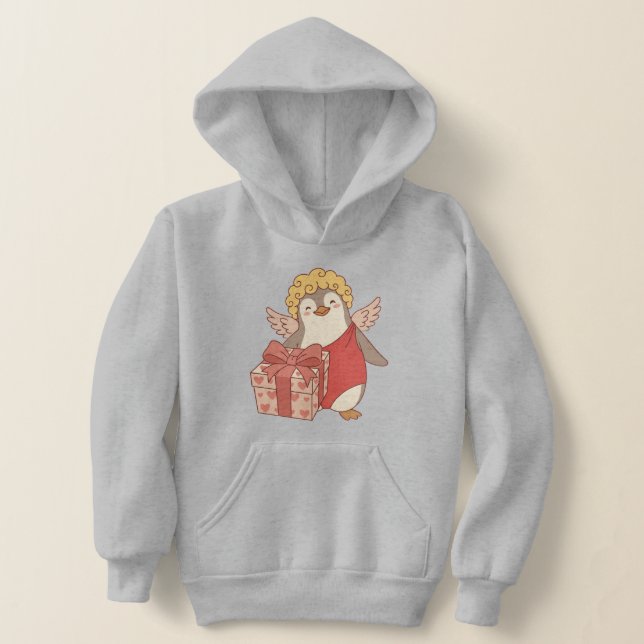 Cute Penguin Cupid Galentine Pullover Hoodie (Postura )