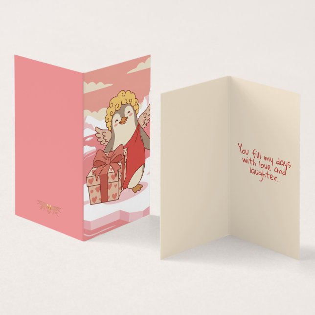 Cute Penguin Cupid Mini Valentine Cards for Kids (Interior e exterior)