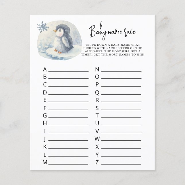 Cute Penguin - Jogo de raça do nome do bebê (Frente)