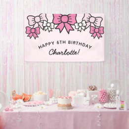 Cute Pink Cartoon Bows Birthday Party