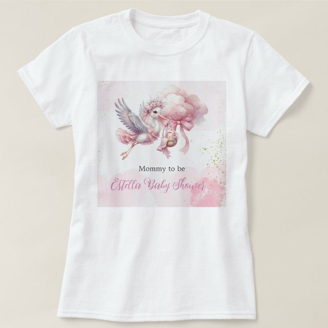 Cute Pink Stork Baby Shower Mommy to Be T-Shirt (Criador carregado)