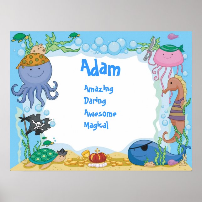 Cute Pirate Boys Name Art Impressão Decor (Frente)
